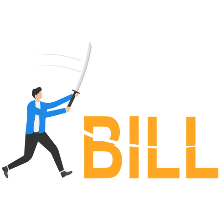 Bill Cutting Concept Business Man Using Sword To Cut Bill Metaphor Vector Illustration Template Illustration