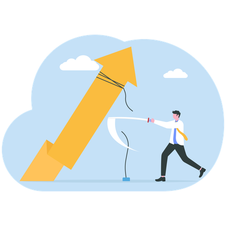Business man using Sword to cut rope for successful business  Illustration