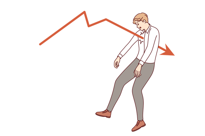 Business man victim of crisis was wounded by financial falling chart symbolizing inflation  Illustration