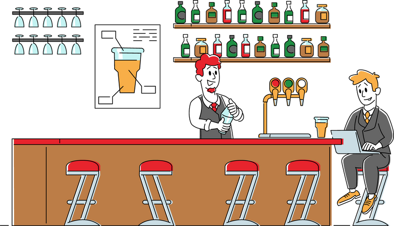 Business Man Visiting Beer Pub or Night Club  Illustration