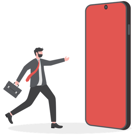Business man walks into the phone screen  Illustration