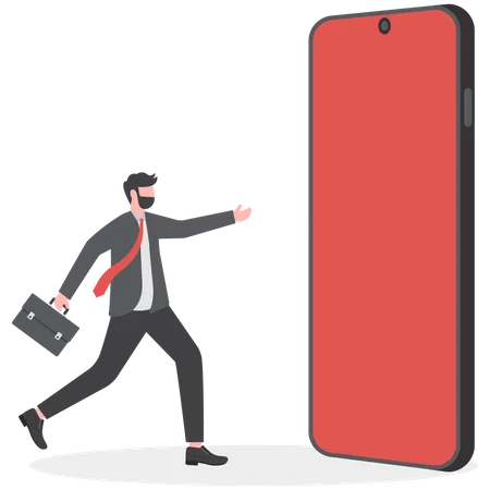 Connection Technology Addiction Business Man Walks Into The Phone Screen Illustration