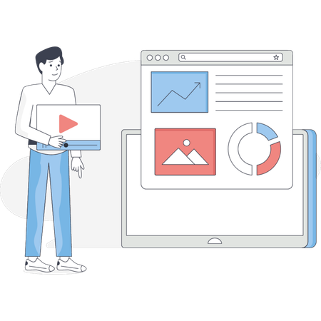 Business man watching video online  Illustration