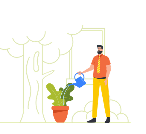 Business Man Watering Plant Illustration
