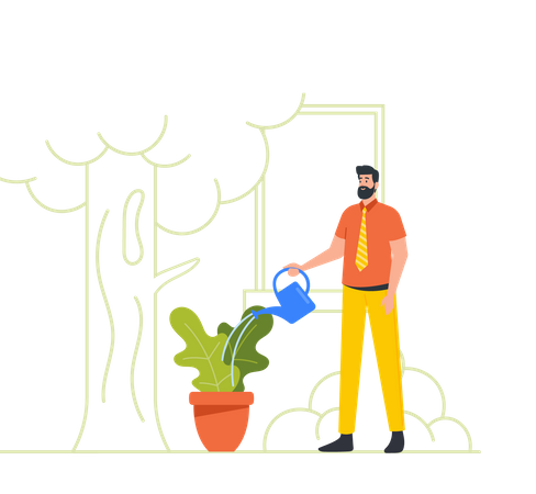 Business Man Watering Plant  Illustration