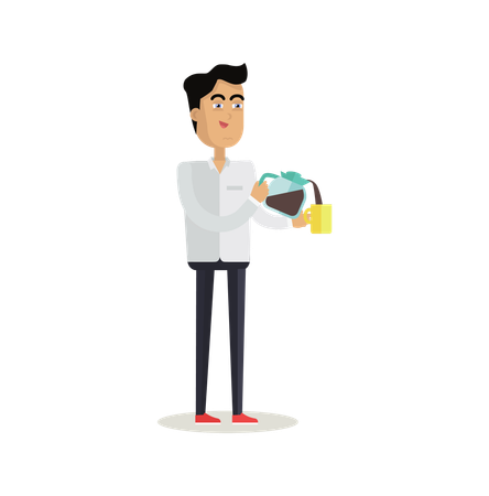 Business Man with Coffee Maker and Cup  Illustration