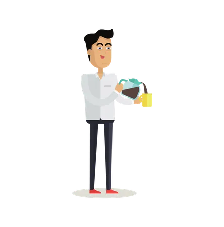 Business Man with Coffee Maker and Cup  Illustration