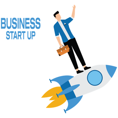 Business man with flying rocket  Illustration