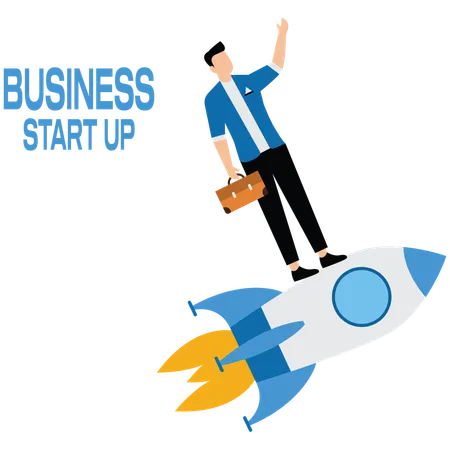 Business man with flying rocket  Illustration