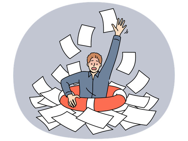 Business man with lifeline in paperwork  Illustration
