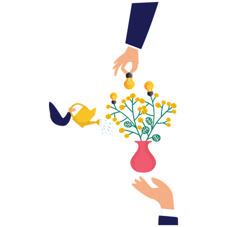 Business man with pot watering light bulb tree  Illustration