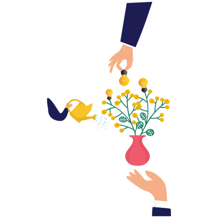 Business man with pot watering light bulb tree  Illustration