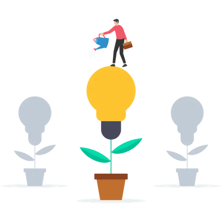 Business man with pot watering light bulb tree  Illustration