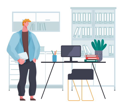 Business man working at his office Illustration