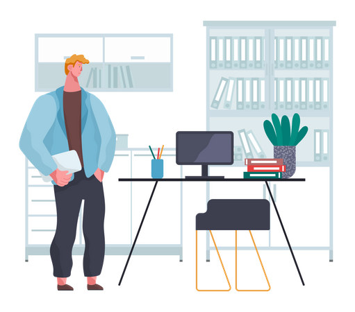 Business man working at his office  Illustration