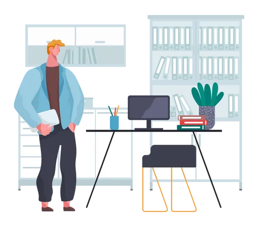 Business man working at his office  Illustration