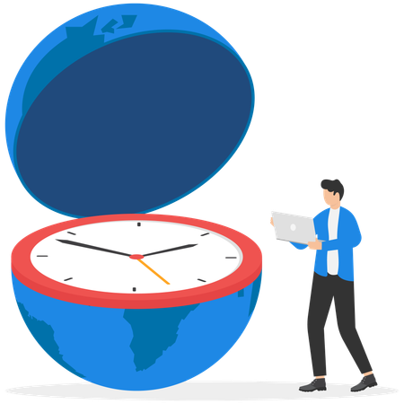 Business Man Working On Global Business Timing  Illustration