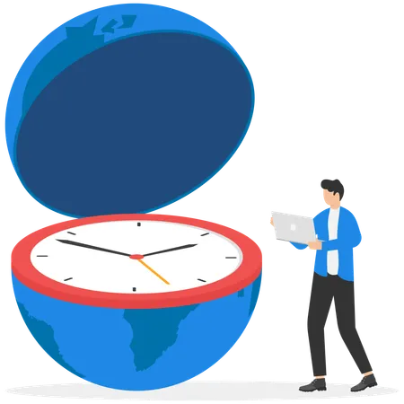 Business Man Working On Global Business Timing  Illustration