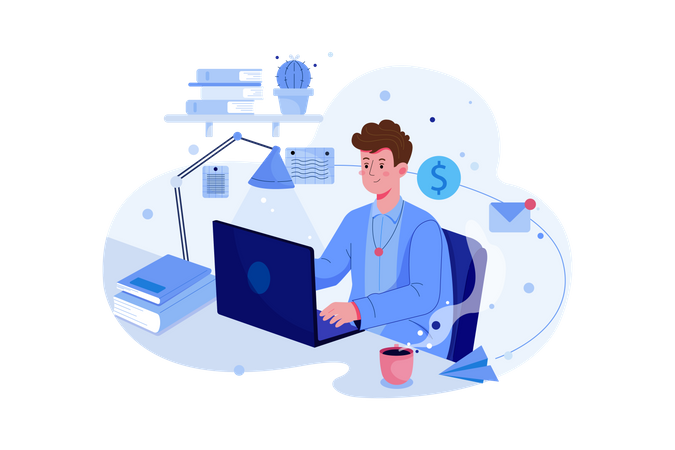 Business man working on laptop  イラスト