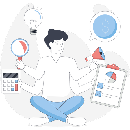 Business man working on marketing management  Illustration