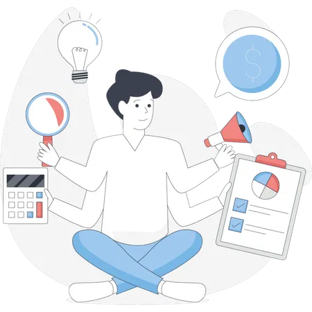 Business man working on marketing management  Illustration