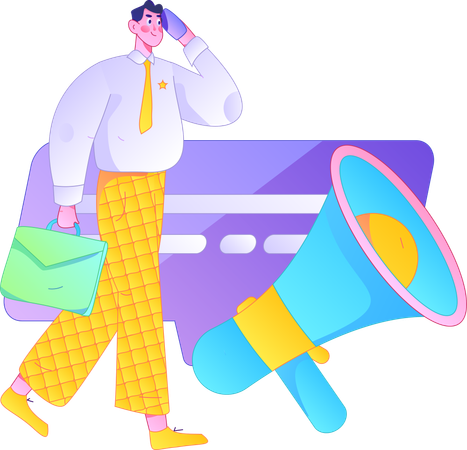 Business man works on marketing skills  Illustration