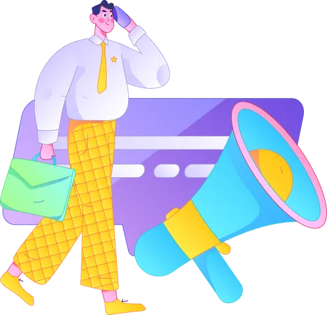 Business man works on marketing skills  Illustration