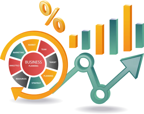 Business management and data analysis percentage  Illustration