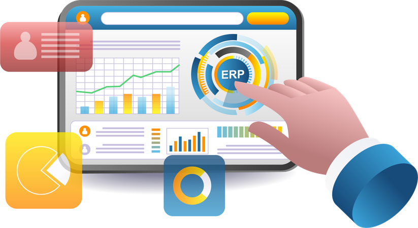 Business management with ERP applications  Illustration