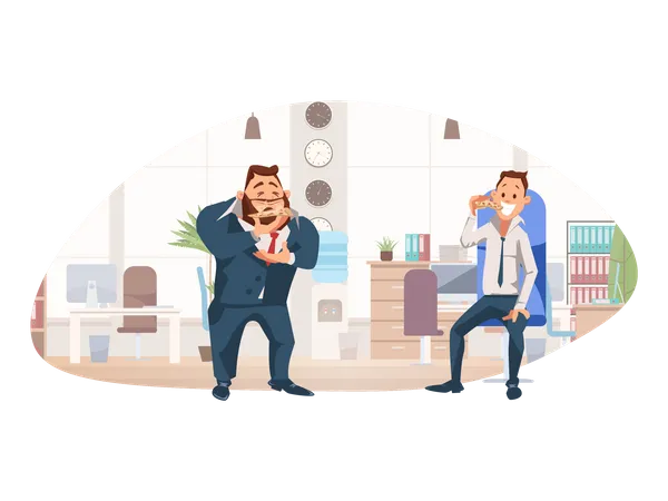 Business manager and employee eating pizza Illustration