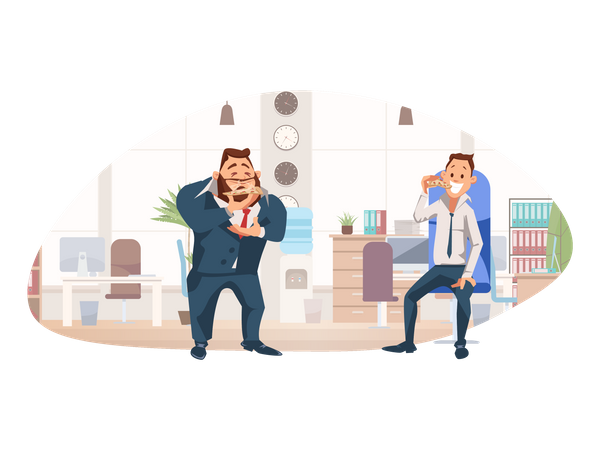 Business manager and employee eating pizza  Illustration