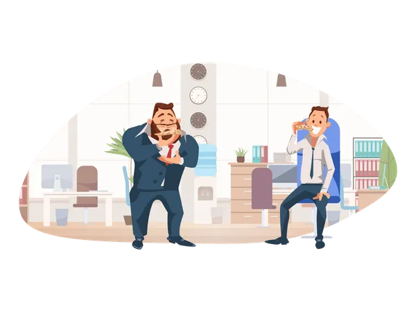 Business manager and employee eating pizza  Illustration