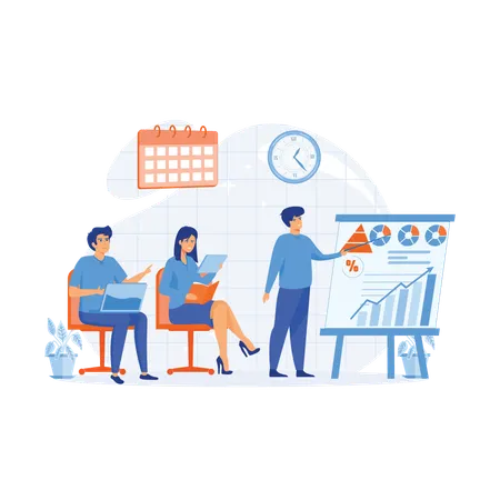 Business Manager explains project deadlines with analysis of market  Illustration