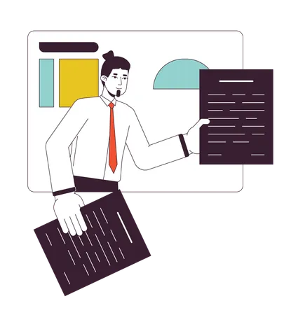 Business Manager Handing Over Papers Flat Line Concept Vector Spot Illustration Team Leader 2 D Cartoon Outline Character On White For Web UI Design Presentation Editable Isolated Color Hero Image Illustration