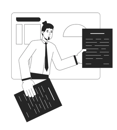 Business Manager Handing Over Papers Bw Concept Vector Spot Illustration Team Leader 2 D Cartoon Flat Line Monochromatic Character For Web UI Design Presentation Editable Isolated Outline Hero Image Illustration