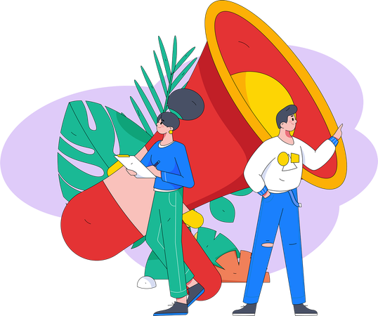 Business marketers with megaphone  Illustration