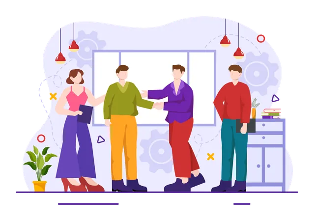 Employee Vector Illustration With Business Team And Productivity Hold A Meeting To Common Goals And Success With Company In Flat Cartoon Background 일러스트레이션