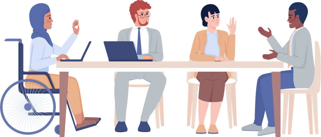 Business Meeting Semi Flat Color Vector Characters Editable Figures Full Body People On White Inclusion At Work Simple Cartoon Style Illustration For Web Graphic Design And Animation Illustration