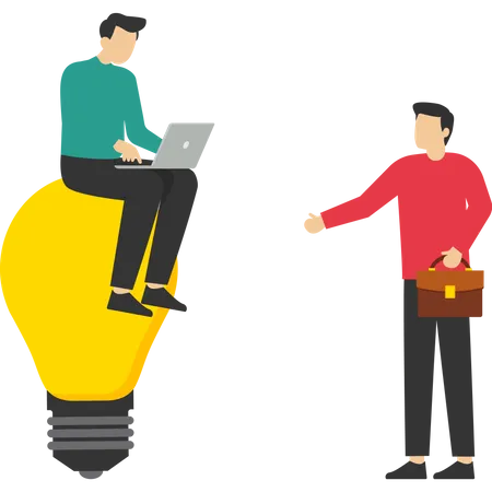 Business Meeting And Brainstorming Business Concept For Teamwork Looking For New Solutions Little People Sitting On Light Bulbs Looking For Ideas Vector Flat Illustration Illustration