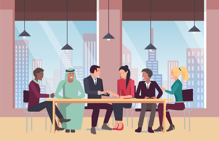 Business meeting for negotiations with foreign partner  Illustration