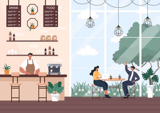 Business meeting in cafe  Illustration