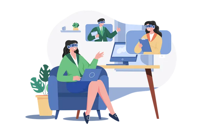 Business meeting in metaverse  Illustration