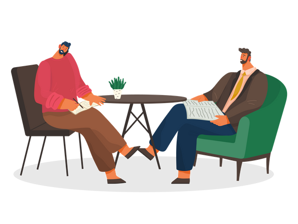 Business Meeting of Partners in Coffee Shop  Illustration