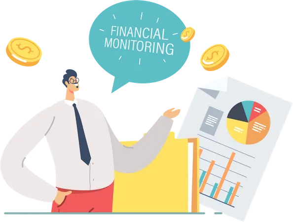 Business Meeting Pointing on Financial Monitoring Charts  Illustration