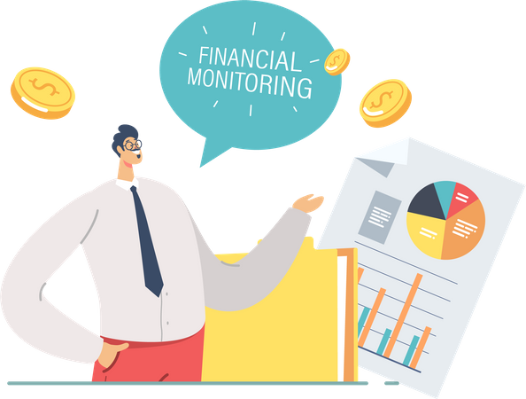 Business Meeting Pointing on Financial Monitoring Charts  Illustration