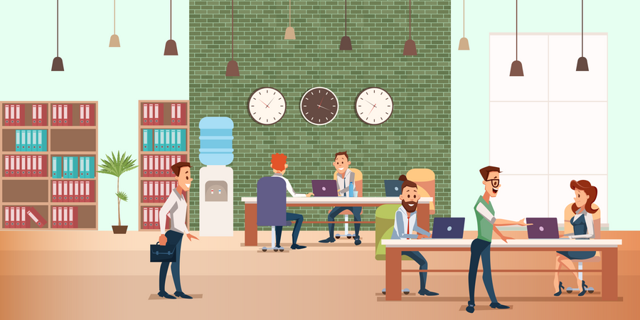Business Meetings at Creative Office Illustration