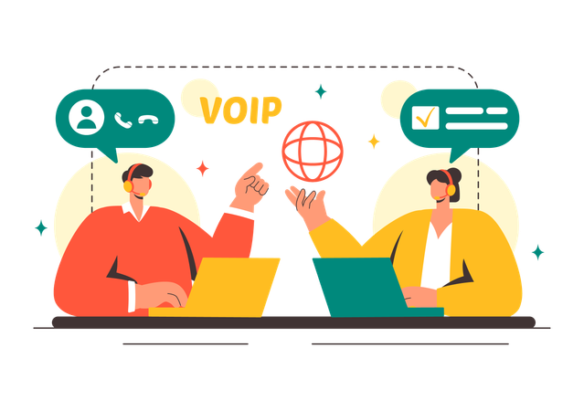 Business meetings conducted on VOIP technology  Illustration