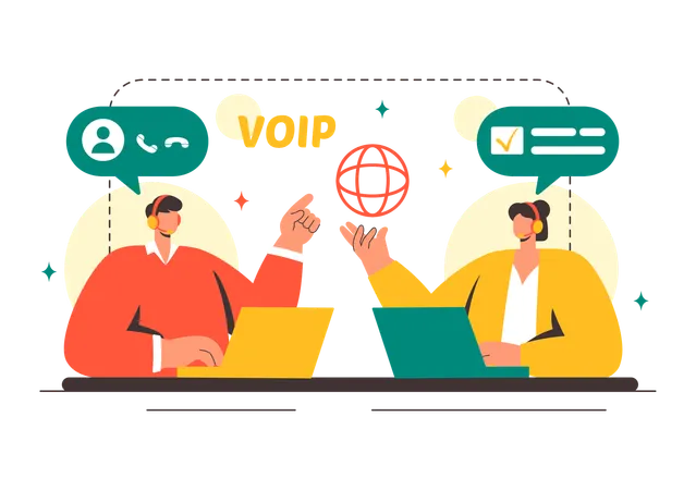 Business meetings conducted on VOIP technology  Illustration