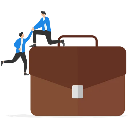Business Mentor Or Leadership Help Colleague To Succeed And Reach Goal Achieve Target Mentorship Support Or Help Career Success Businessman Leader Help Employee Climb To Top Of The Business Bag Illustration