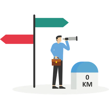 Business Milestones Road Map Start New Business Vision Or Career Path And Future Responsibility Concept Confident Businessman Standing With Visionary To The Future On Starting Road Milestones Illustration